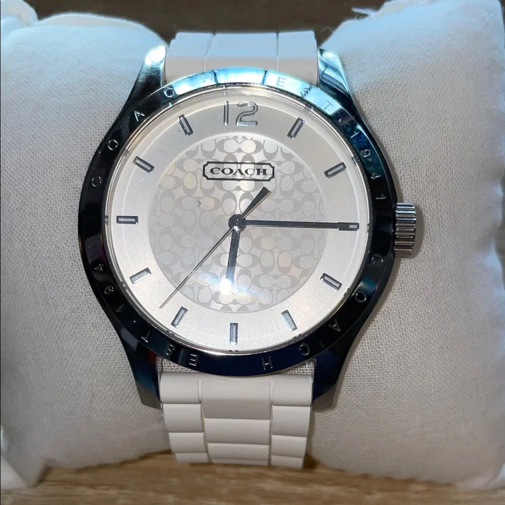 Coach Woman’s Silver and White Silicone Watch, 40.0 mm